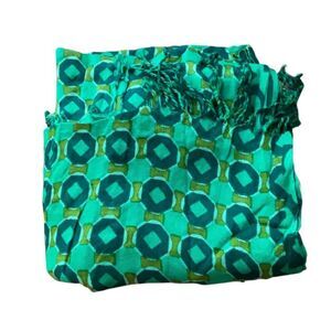 Isaac Mizrahi Live! Womens OS Mixed Print Scarf with Fringe Green 27"x72" NWT